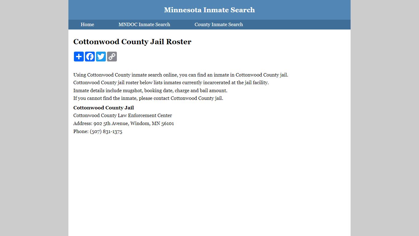 Cottonwood County Jail Roster - inmatesearchminnesota.org