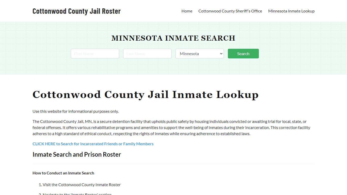 Cottonwood County Jail Roster Lookup, MN, Inmate Search